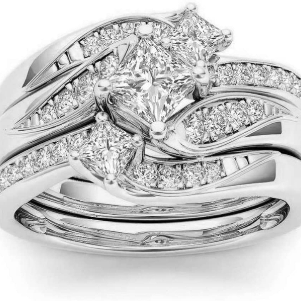 3 piece set exquisite fashion Natural white sapphire and diamond ring